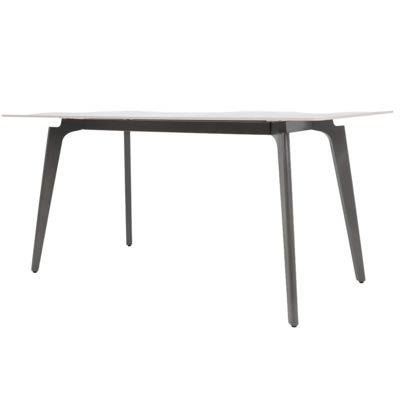 Table de salle à manger rectangulaire blanche moderne de 56,08 po, pieds en métal gris foncé, panneau en pierre frittée, peut accueillir jusqu'à 6 personnes - table esthétique et à faible perméabilité