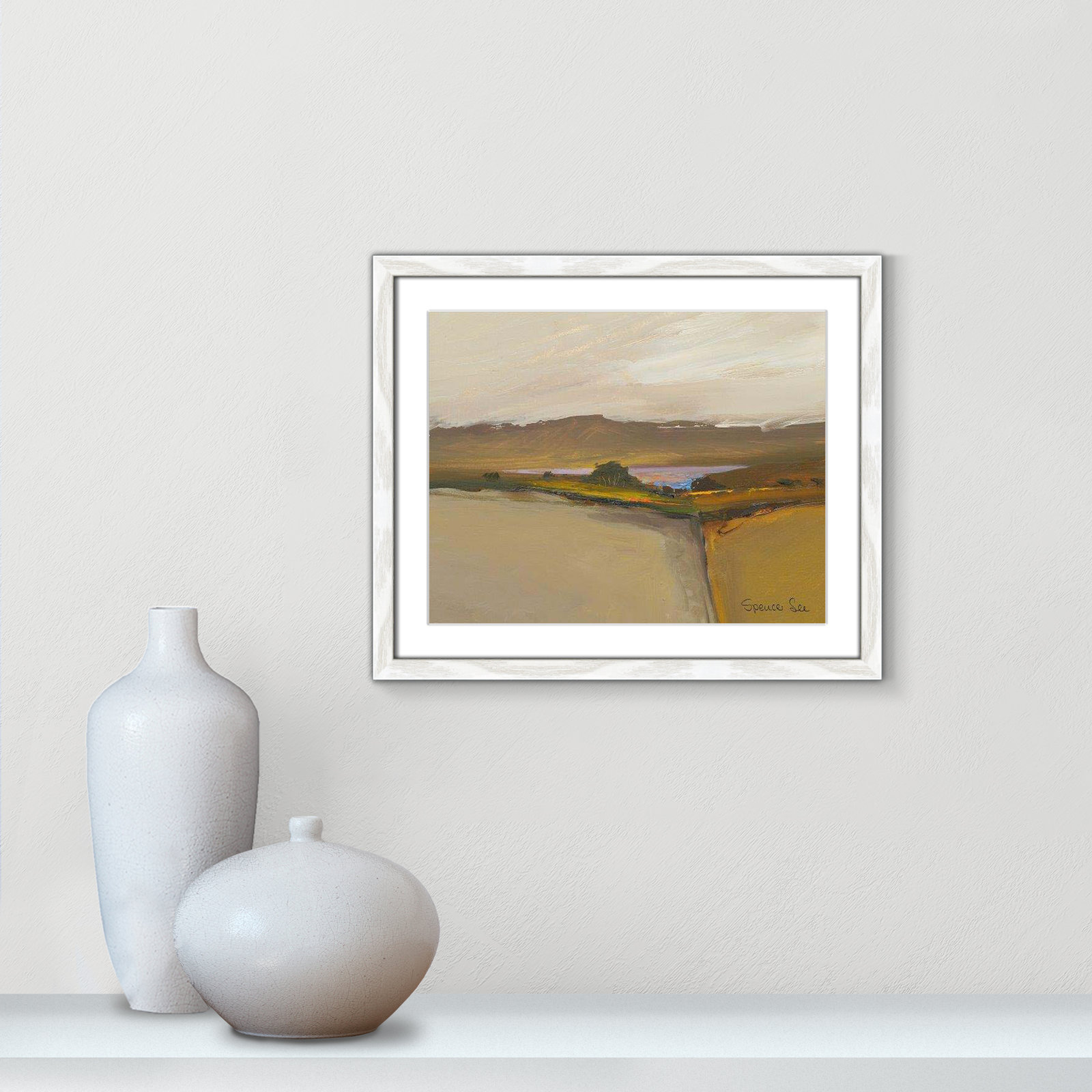 Heaven and Earth IV By Spencer Lee - Framed Art w/ 4 Ply Matboard, 16" H x 19" W x 0.75" D, White Framed