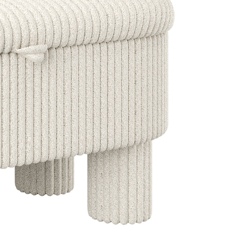 Henri Modern Corduroy Upholstered Ottoman with Lift-Top Storage, Beige Cushion/Pink Color