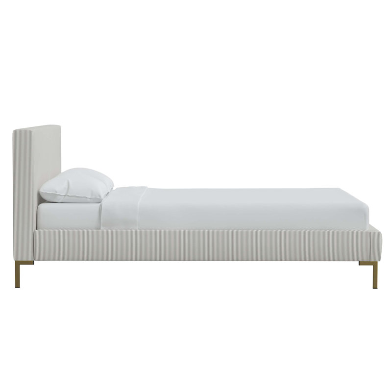 Upholstered Standard Bed, California King, Oxford Stripe Taupe, Gray