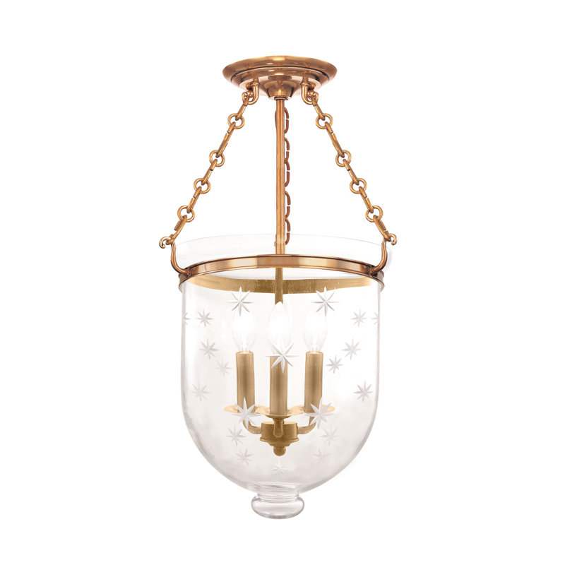Hampton 3 - Light Semi Flush Mount, Aged Brass, Star Cut