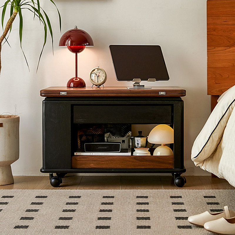 Solid Wood Rotating Mobile Side Table