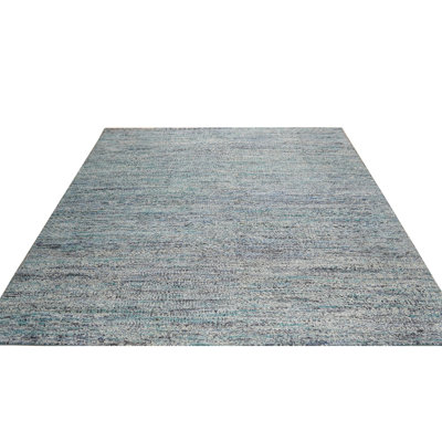 Tapis gris contemporain texturé en soie noué à la main