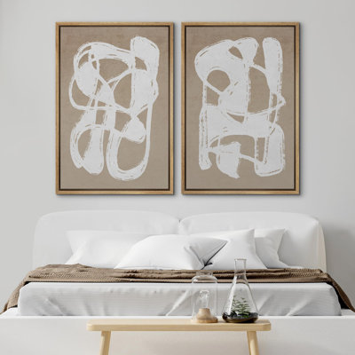«White Mid-Century Modern Organic Polygons», 2 pièces sur toile