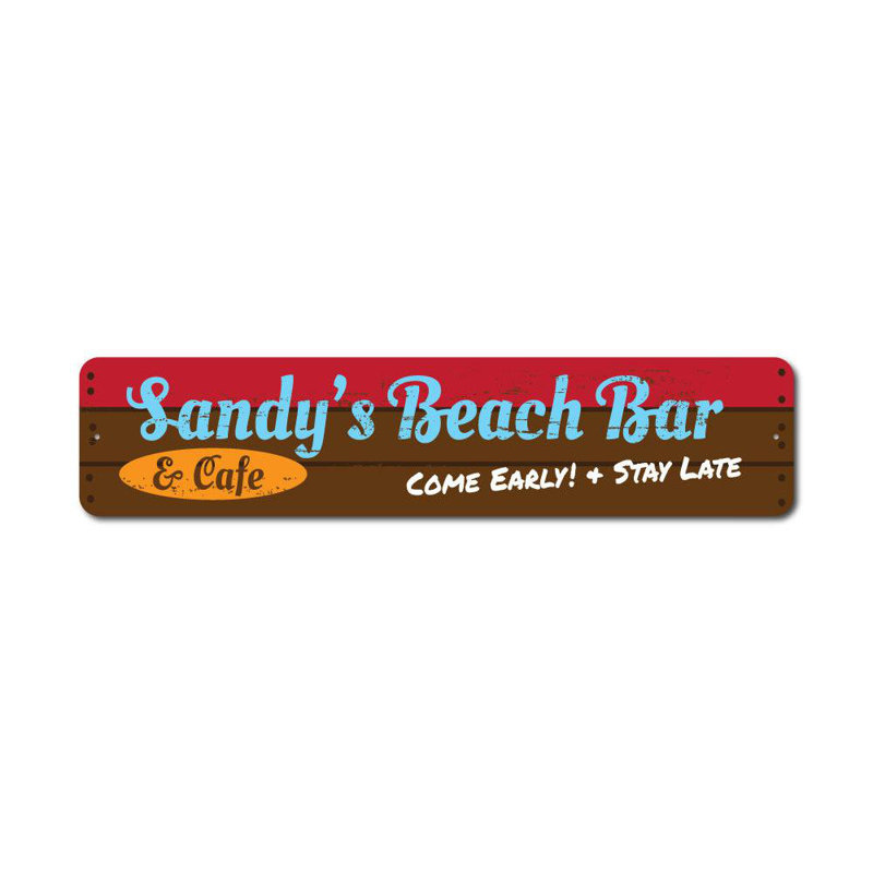 Plaque de plage et café en métal, H 4 po x l 18 po x P 0,04 po