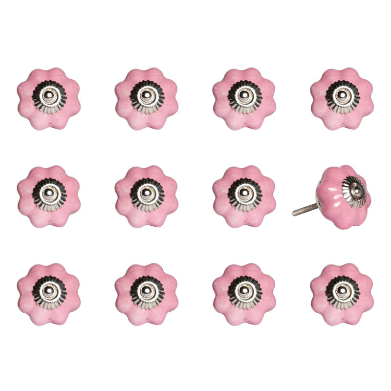 Palys (Set of 12) Blue And Silver Ceramic Drawer Pull Knobs, Pink