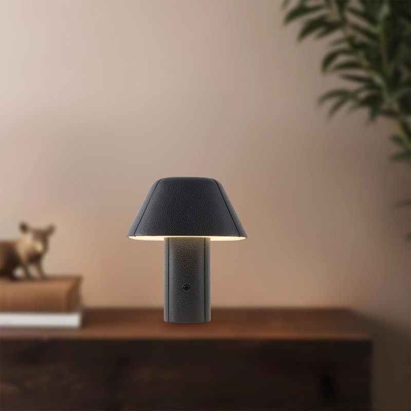 Folio 10-in Black dimmable LED Table Lamp, Brown Vegan Leather