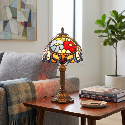 14.17 In Circle Bead Tiifany Style Table Lamp, Colorful Glass Shade Bedside Lamp (E26 Warm Bulb Included)