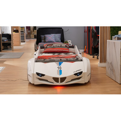 Aafkea Twin Race Car Bed, Remote Control, LED Lights, Sound FX, Rear Seat