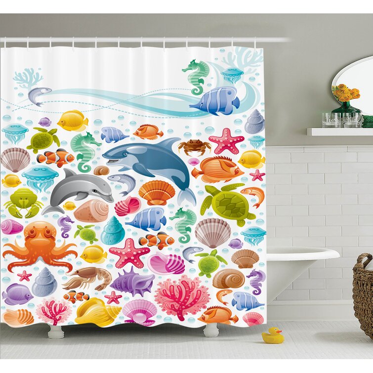 Ambesonne Kids Tropical Ocean Animals Shower Curtain Set