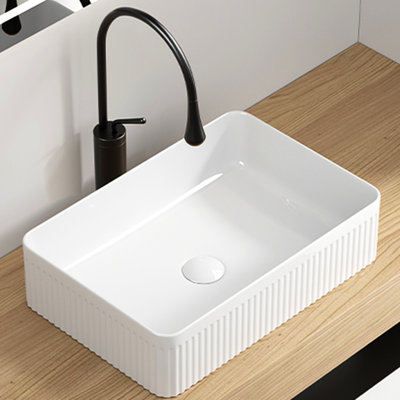 Bathroom Vessel Sink In White Ceramic - Rectangular Shape, Deep Basin, Stable Base, Simple Setup, 13.2 Wide, 5.19 High Porcelain, Above Counter, Sink, Vanity, Smooth Surface, Easy Installation