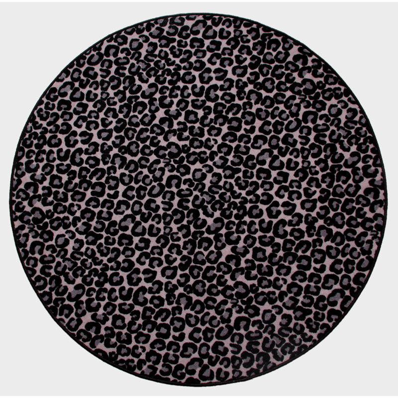 Tapis noir / gris à imprimé animal, Rond 9 pi