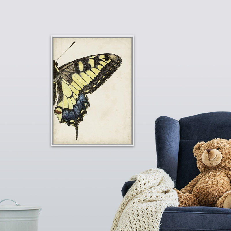 Art sur toile pour enfants big papillon, H 24 po x l 18 po x P 1,2 po, Cadre pour toile flottant blanc