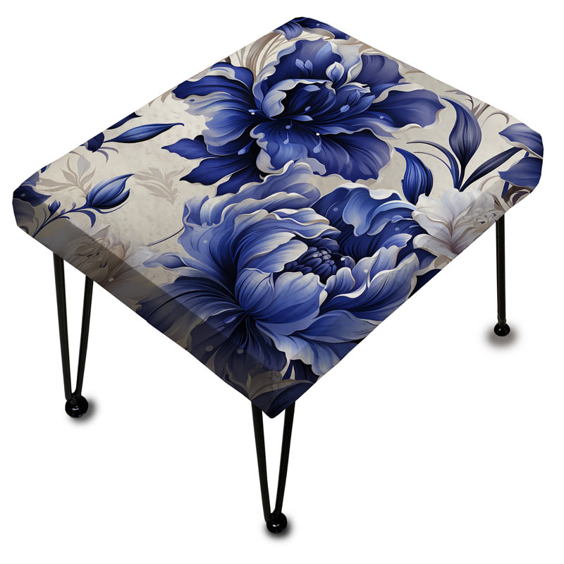Cobalt Blue Damask Victorian Pattern - Floral Rectangle Ottoman