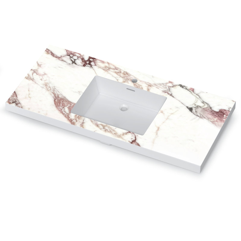 Comptoir de meuble-lavabo monotrou 48 po avec lavabo rectangulaire intégré et finition marbre audacieux