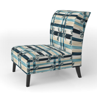 Nautical Vintage Floral Stripes - Upholstered Farmhouse Slipper Chair, Country Plaid Accent Chair