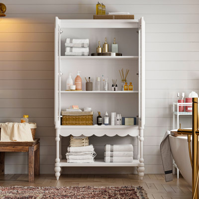 Hanadi MDF and Tempered Glass Doors Linen Cabinet