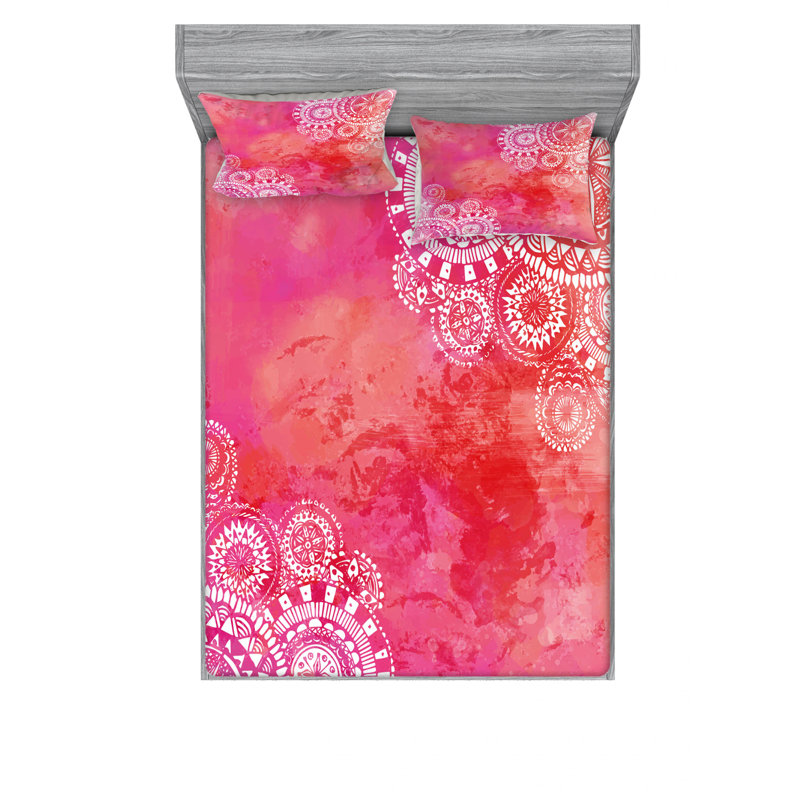 Ensemble de draps dégradé doodles peinte à la main aquarelle, Ensemble de drap pour grand lit avec drap-housse