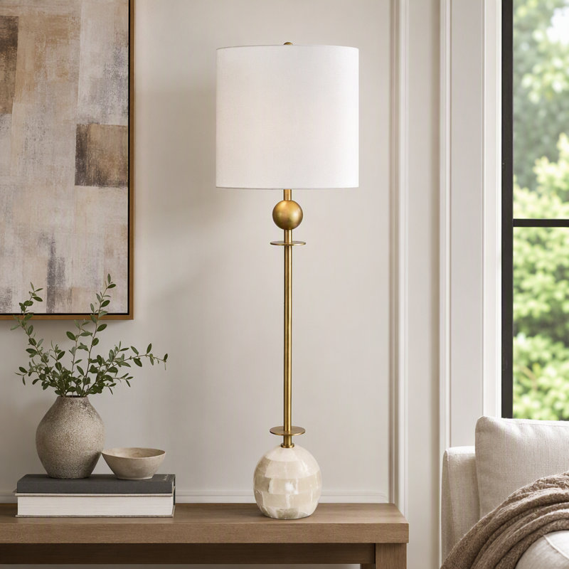 37" Marble Table Lamp With White Shade