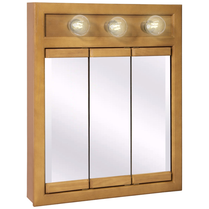 Bathroom Medicine Cabinet, Wall Mounted, Mirror, 30" H x 24" W x 5.13" D, Nutmeg Oak