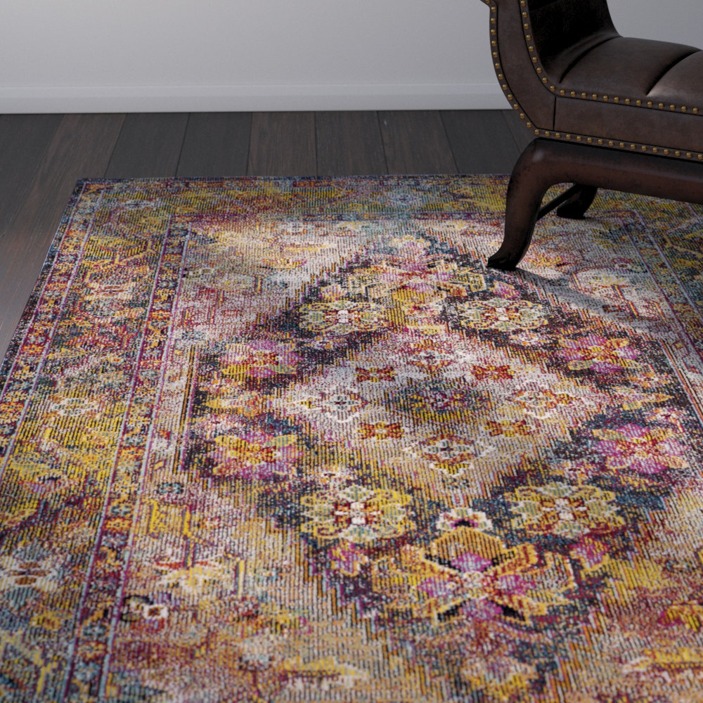 World Menagerie Myia Oriental Yellow/Pink Area Rug & Reviews Wayfair
