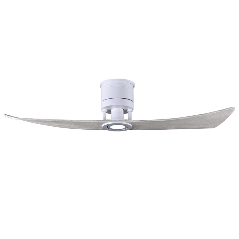 Lindsay LED Flush Mount Ceiling Fan, Matte White, Barn Wood Tone