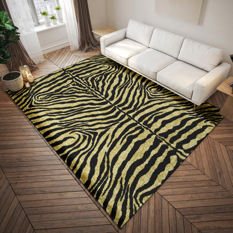 Tapis doré à motif animalier, Rectangle 3 pi x 5 pi