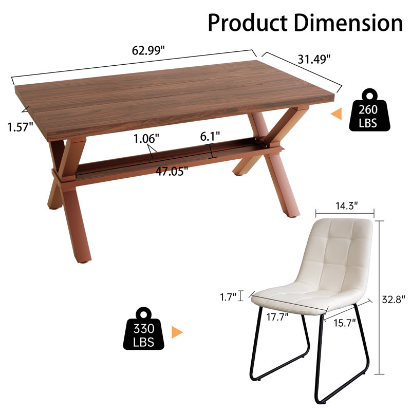 Kitchen Dining Set, 63'' Dining Table with 32.8'' Upholstered Dining Chairs(Table 4Chairs), Dark Brown Wood, White