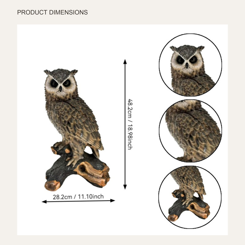 Owl Garden Statue with Branch Base
