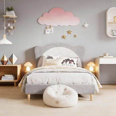 Upholstered Bed Frame, With Panda-Shaped Headboard