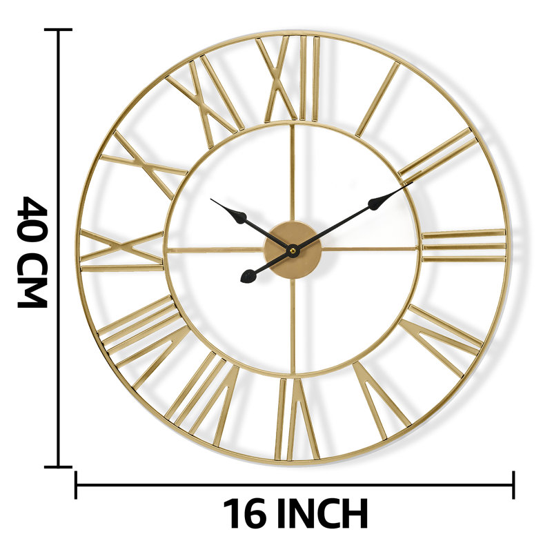  Large 16" Roman Numeral Decorative Wall Clock, Gold