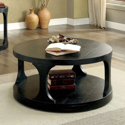 Table de bout style transitionnel avec finition noire antique et structure audacieuse 1pc avec tablette de rangement supplémentaire
