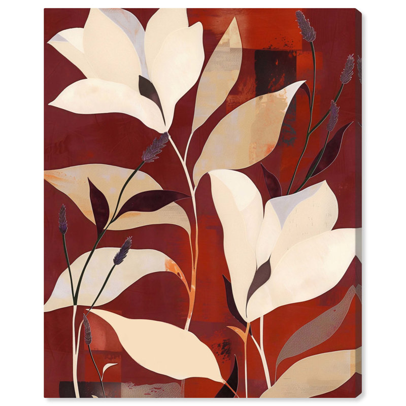 Maroon Floral Dreams II, toile inspirée de l'art abstrait par Art Remedy, Toile tendue, H 45 po x l 36 po