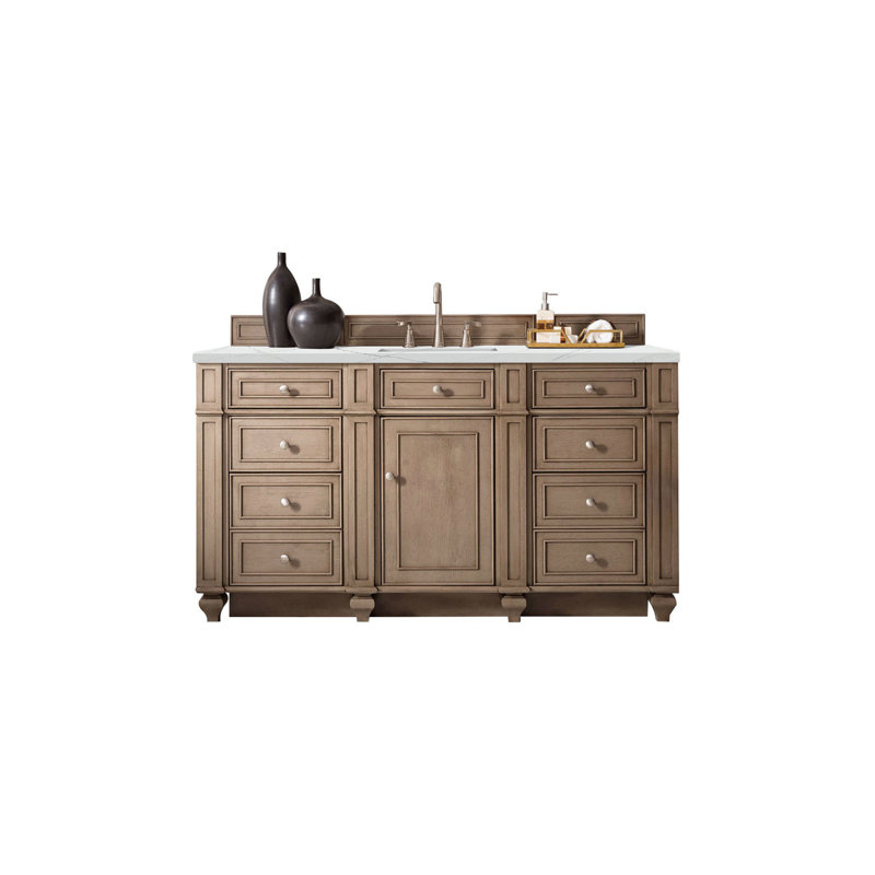 Bristol 60'' W Single Vanity, Ethereal Noctis, 8" Widespread, Whitewashed Walnut