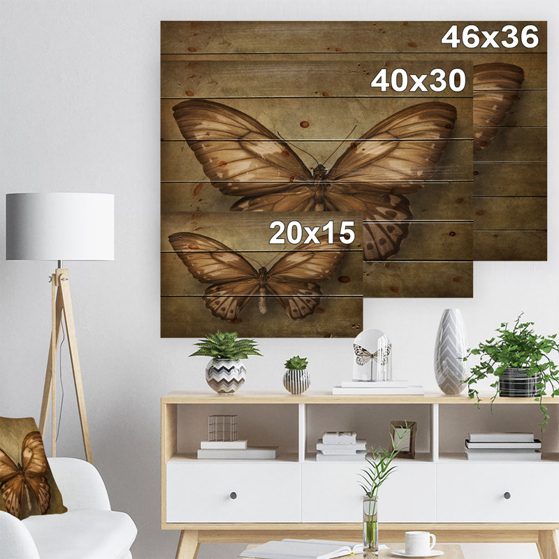 Papillon rétro-reproduction d’art, H 15 po x l 20 po x P 1 po, Bois