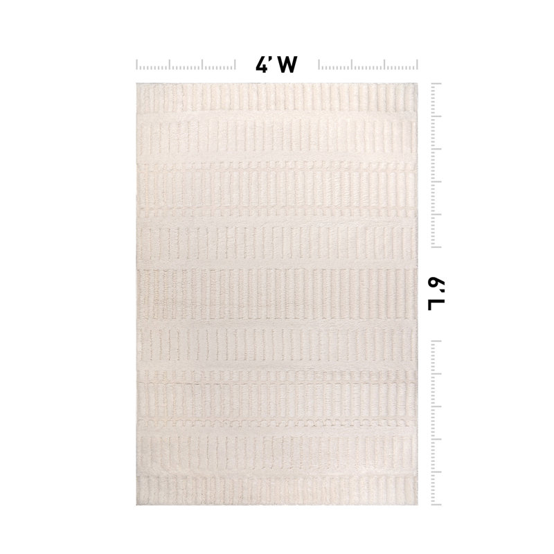 Tapis d'intérieur tissé à la main à tissage vertical perlé vertical, Blanc, 4 pi x 6 pi