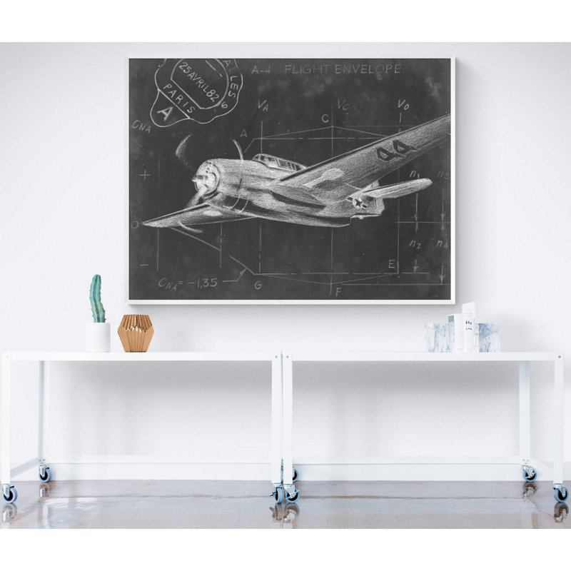«Adalheida Flight Schéma II» par Ethan Harper, reproduction, esquisse d'avion encadrée, tableau noir, décor aéronautique noir et blanc, art mural encadré