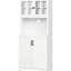 Garde-manger blanc, cuisine avec tablettes réglables et support à micro-ondes pour la salle à manger - garde-manger élégant, porte vitrée et espace. Rangez la vaisselle, les pots, les articles. Tablette personnalisable