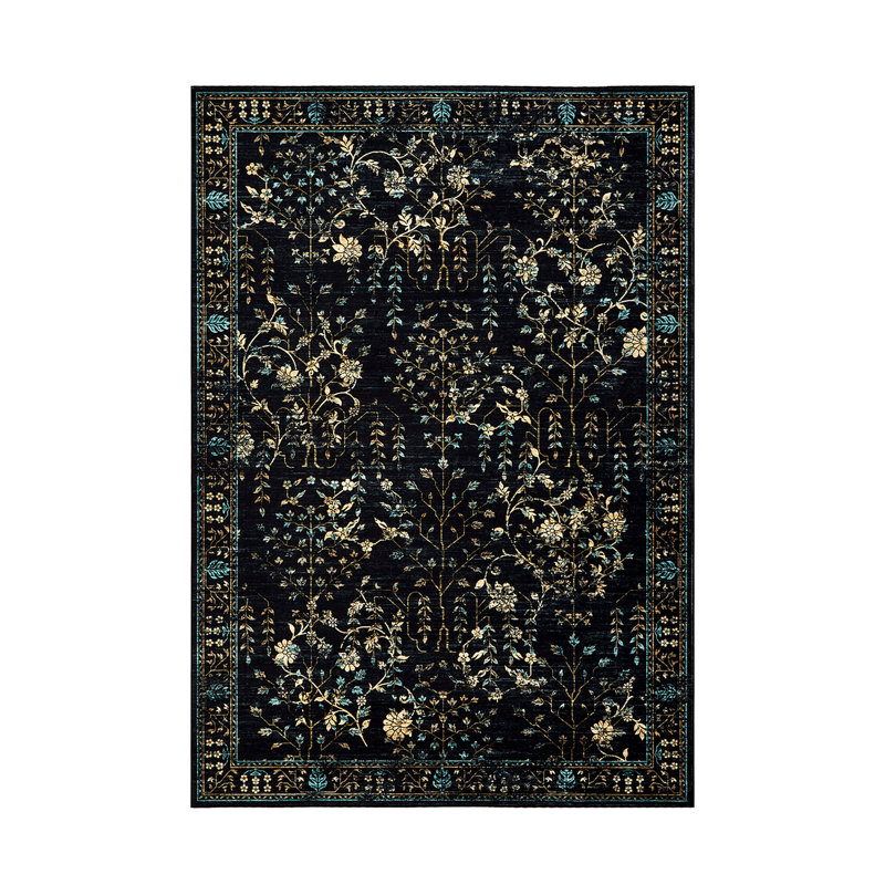9x12 Area Rug for Living Room, Vintage Retro Boho Rug, Washable Non Slip & Low Pile Carpet for Living Room, Bedroom, Dining Room, Black