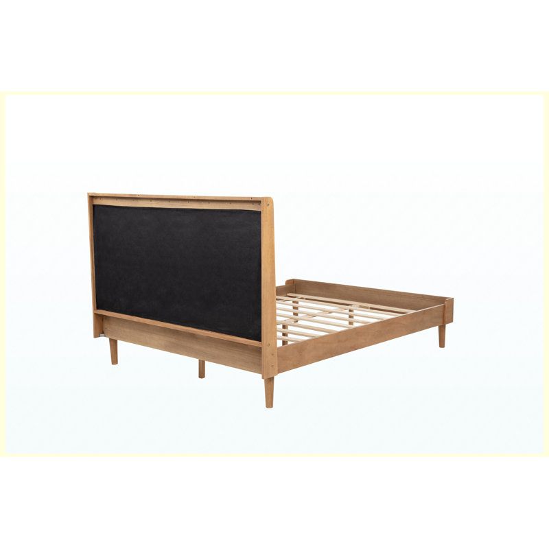 Base de lit grand format en bois avec tête de lit tapissier de style piano, base de lit renforcée, finition blé