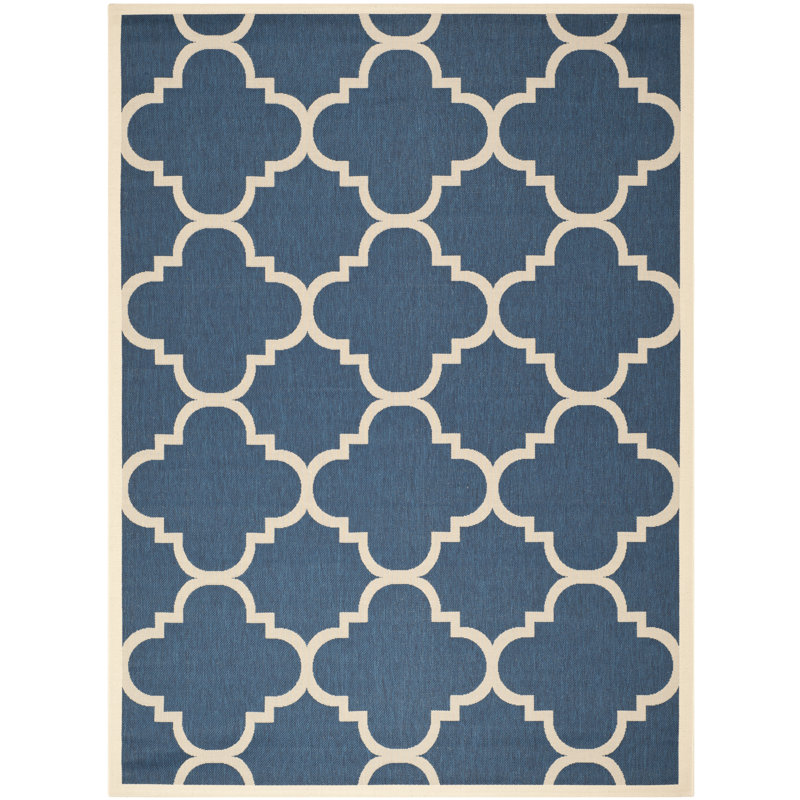 Kenny Hooked Navy/Beige Indoor/Outdoor Rug, Rectangle 122 x 170 cm