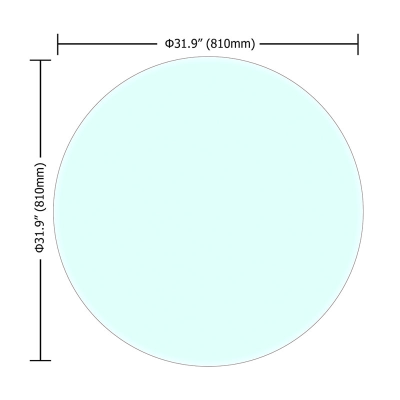 32 po. Plateau de table rond en verre trempé; verre transparent bord biseauté et épais de 2/5 po (seulement le plateau)