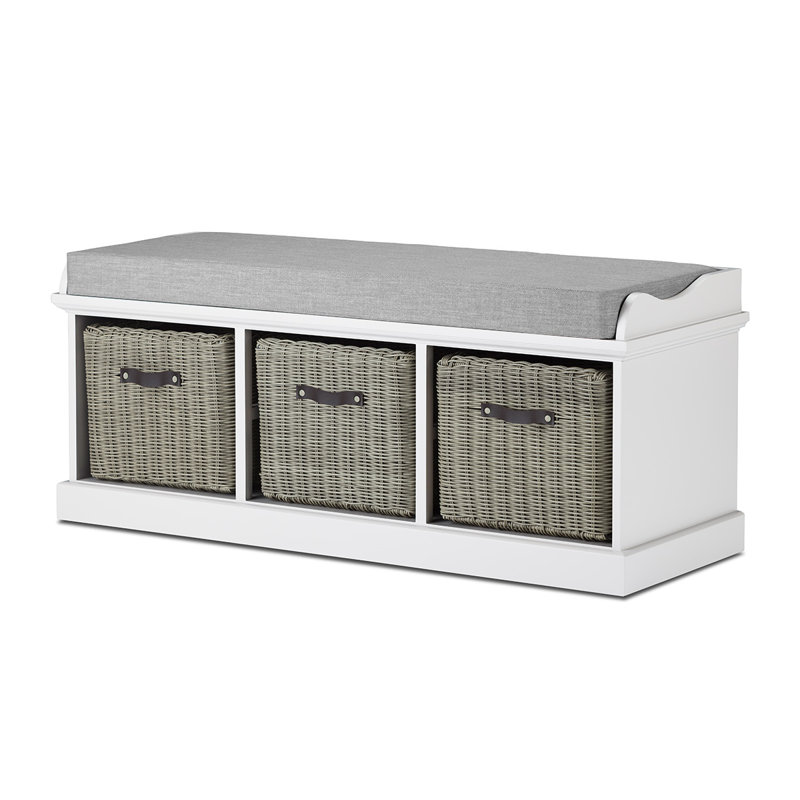 Anjou Upholstered Storage Bench, White/Grey