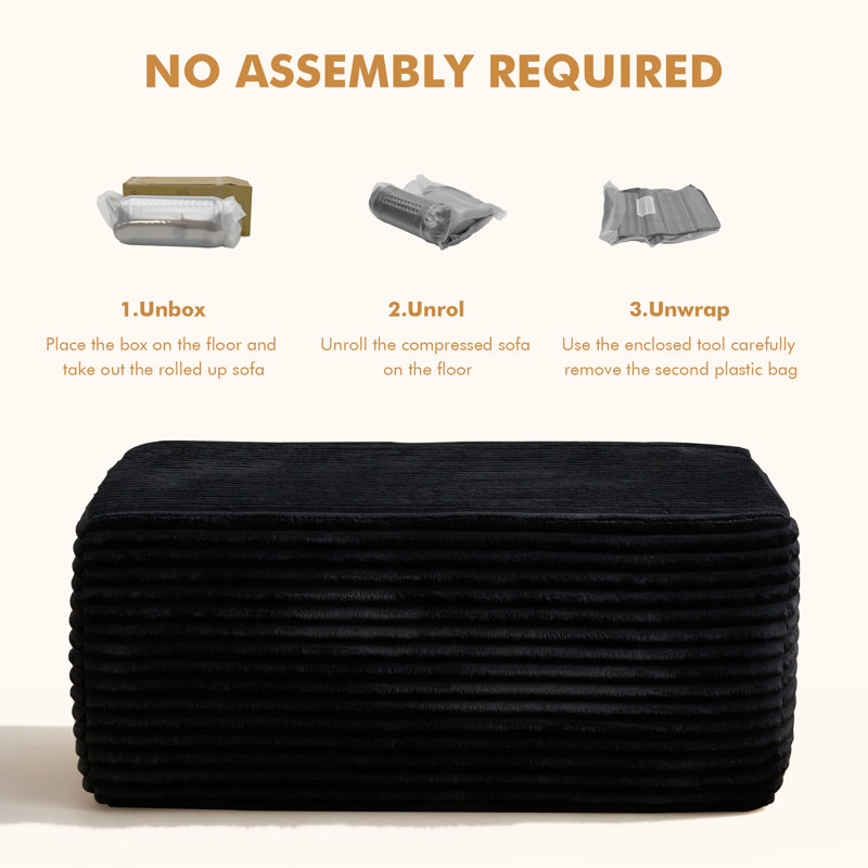 No Assembly Required of large-sized corduroy Ottoman modules,Matching modular sofa combination sofa, Black