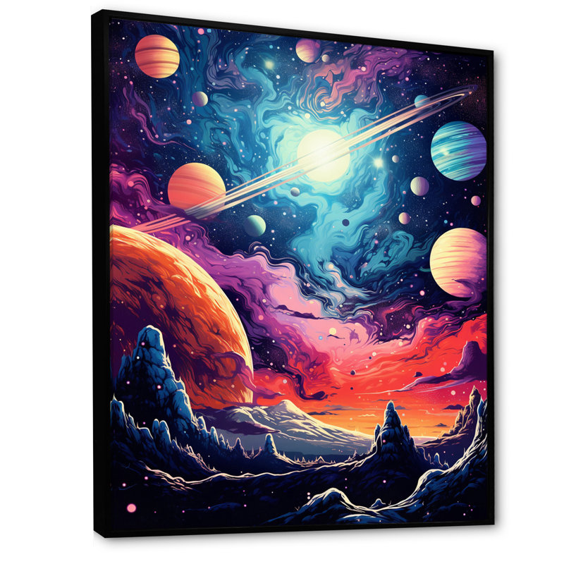 Bright Star in Distant Galaxy sur toile, H 32 po x l 16 po x P 1 po, Cadre flottant noir