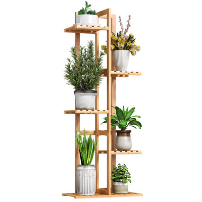 Support pour plante d'intérieur / extérieur en bambou, tablette d'angle, peut contenir jusqu'à 6 plantes en pot - couleur bois naturel