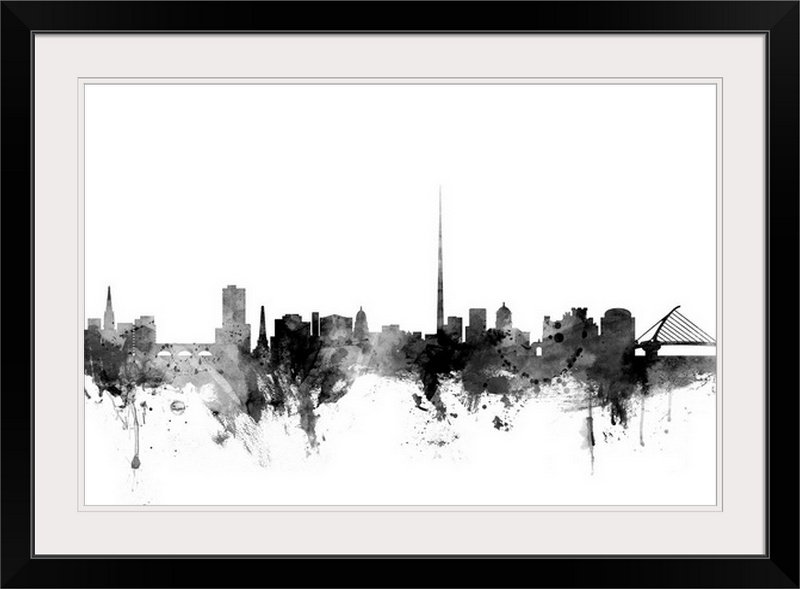 «Dublin Ireland Skyline» par Francy, impression, H 28 po x l 38 po x P 1 po, Cadre noir