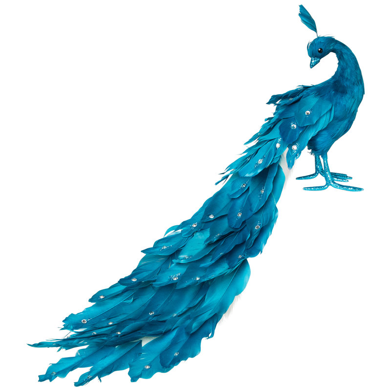 Décoration de Noël paon scintillant avec faux cristaux - 24 po - bleu