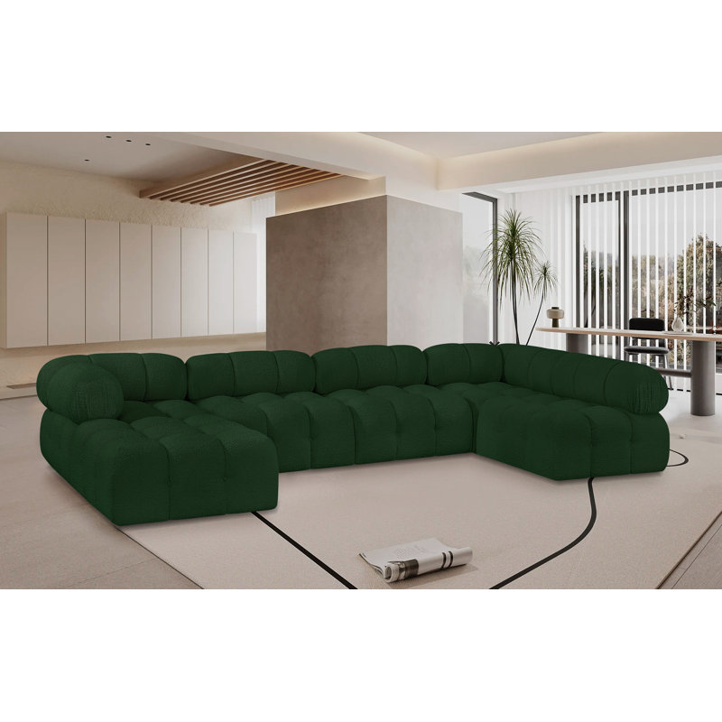 Canapé modulaire Ames 136 po Ames, Tissu bouclé vert
