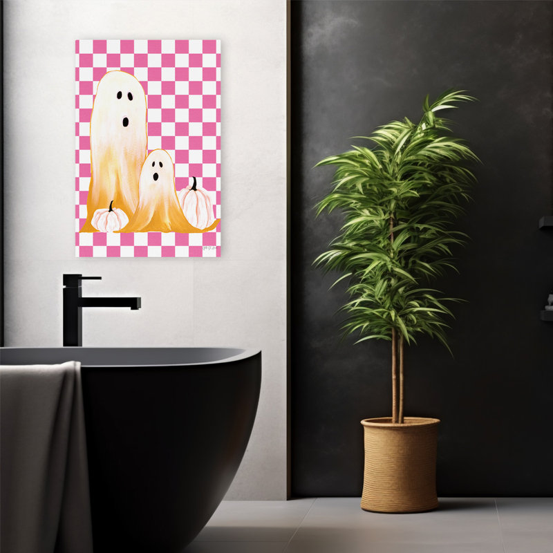 Hallo-Retro xi rétro noir blanc à carreaux fantôme, H 24 po x l 16 po